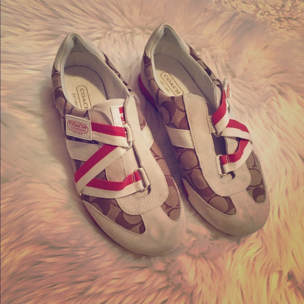 White and tan coach sneakers